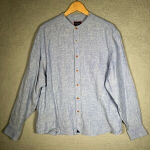 UNTUCKit Mens Shirt Large Blue Linen Chambray Casual Band Collar  L